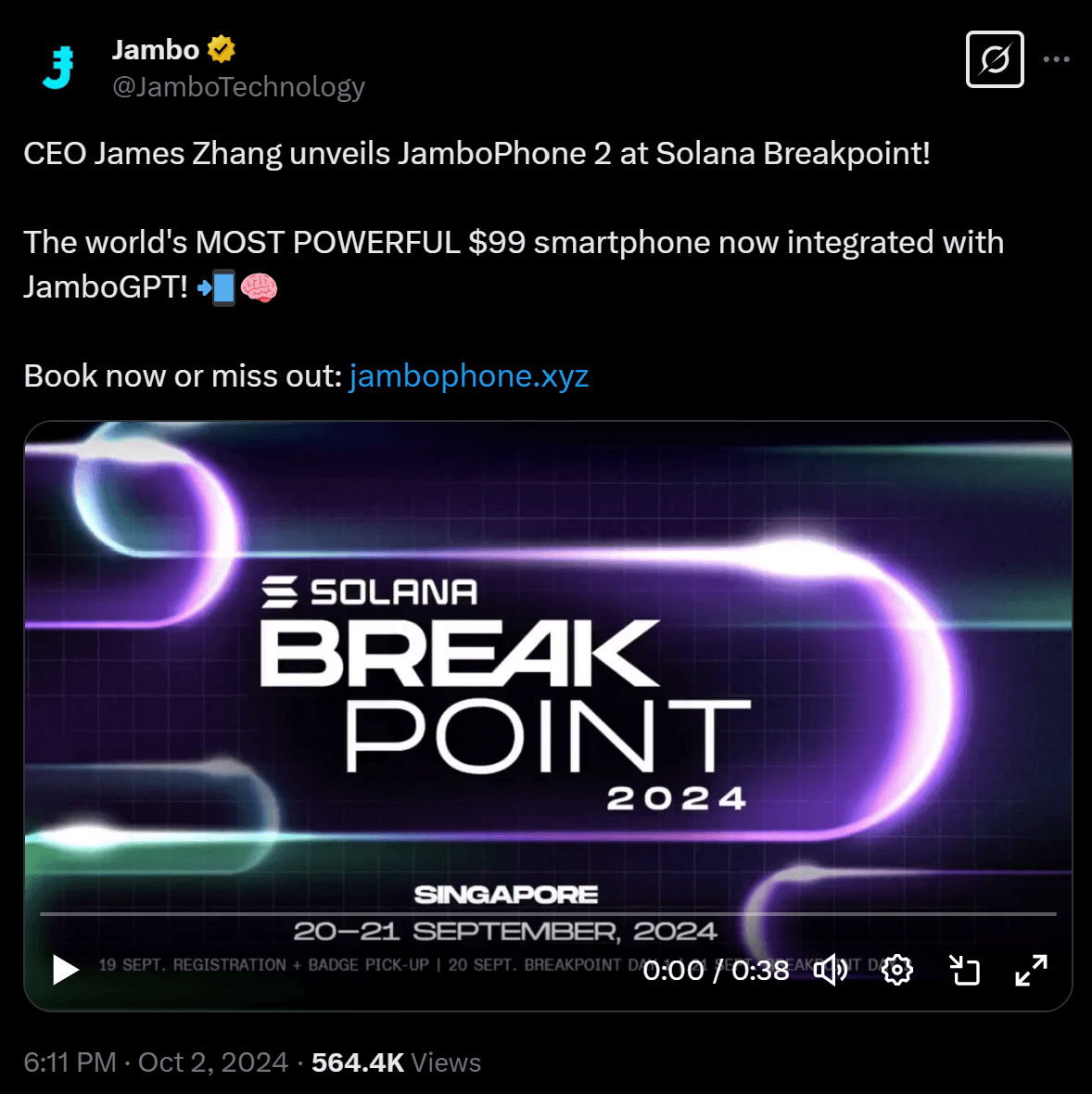 Co-Founder James Zhang Unveils JamboPhone 2 at Solana Breakpoint