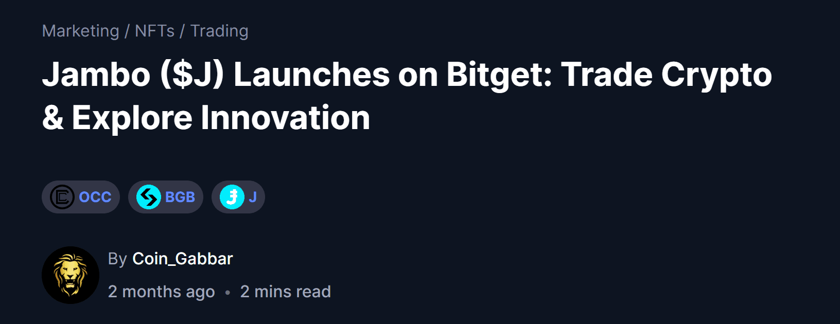 CMC - Jambo ($J) Launches on Bitget